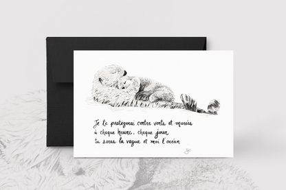 Carte de souhaits - La maman loutre et son bébé & Je te protègerai