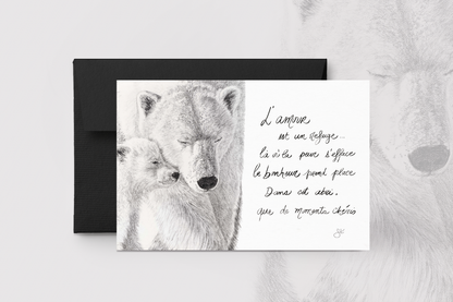 Carte de souhaits - La maman ours polaire et son bébé & L'Amour est un refuge