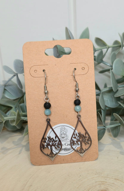 Boucles d’oreilles Arbre de vie Amazonite et Pierre de lave
