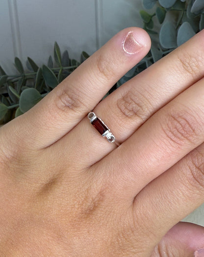 Bague Grenat et Quartz fumé rectangle et rond