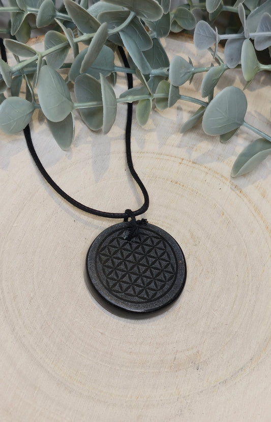 Collier Fleur de vie en Obsidienne
