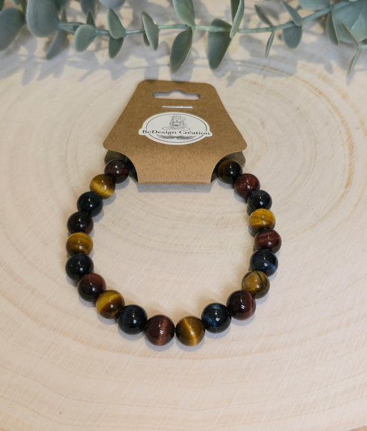 Bracelet Oeil de tigre tricolore 8mm