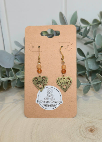 Boucles d’oreilles Coeur Céleste gold Aventurine rouge