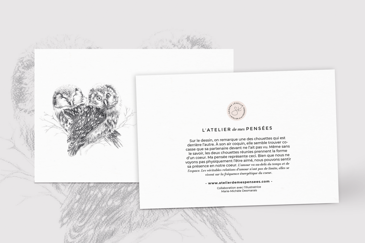 Carte de souhaits - Les Chouettes et La proximité des coeurs