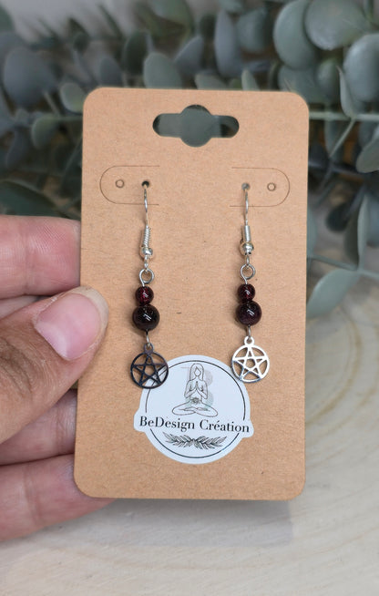 Boucles d’oreilles Pentacle avec Grenat