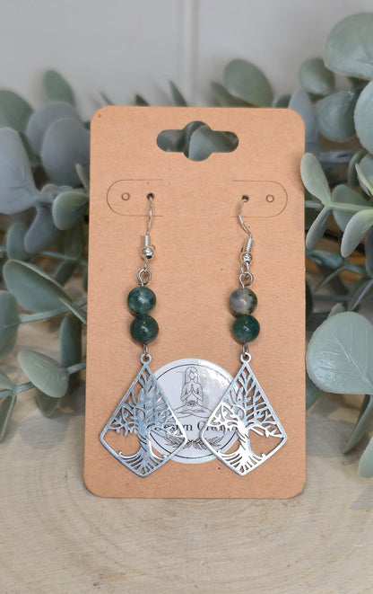 Boucles d’oreilles Arbre de vie avec Agate mousse