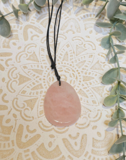 Collier goutte plate Quartz rose