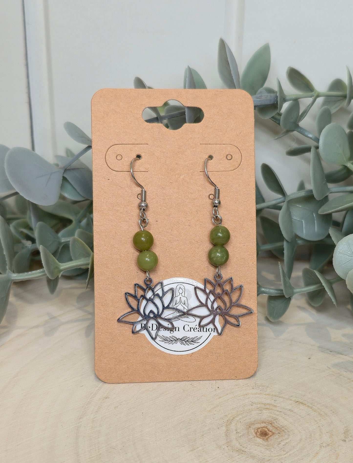 Boucles d’oreilles Lotus Jade Néphrite