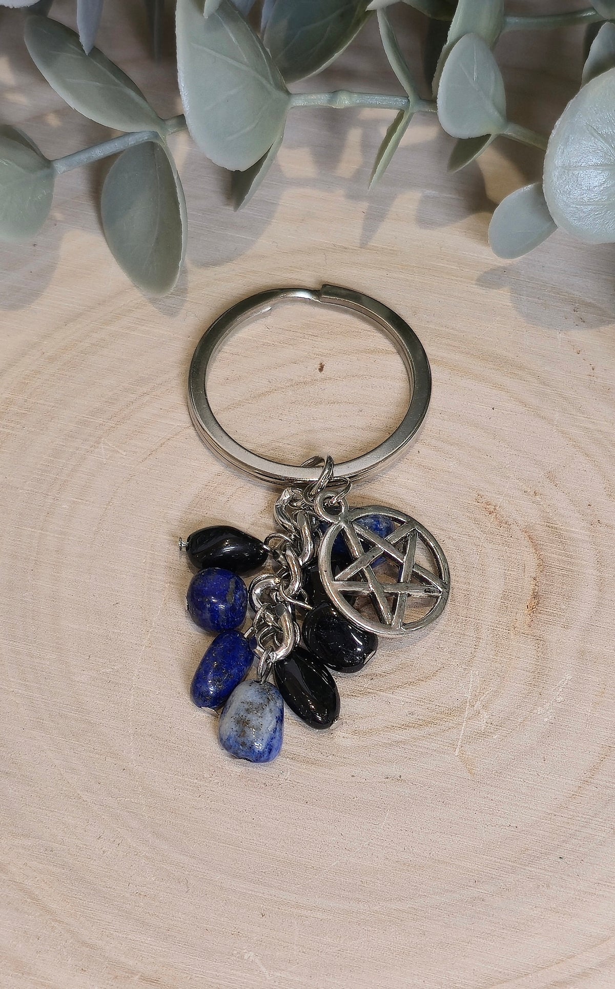 Porte-clé Pentacle avec Tourmaline et Sodalite