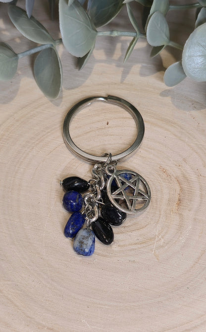 Porte-clé Pentacle avec Tourmaline et Sodalite