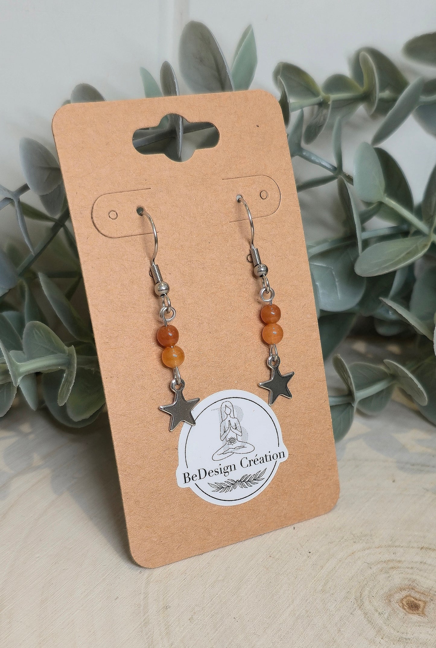 Boucles d’oreilles Étoile Aventurine rouge