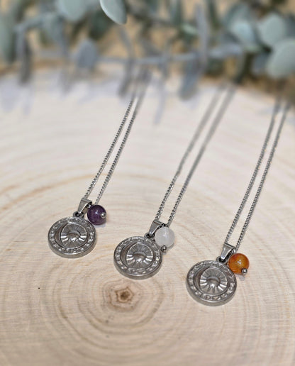 Collier Lune/Soleil et pierre
