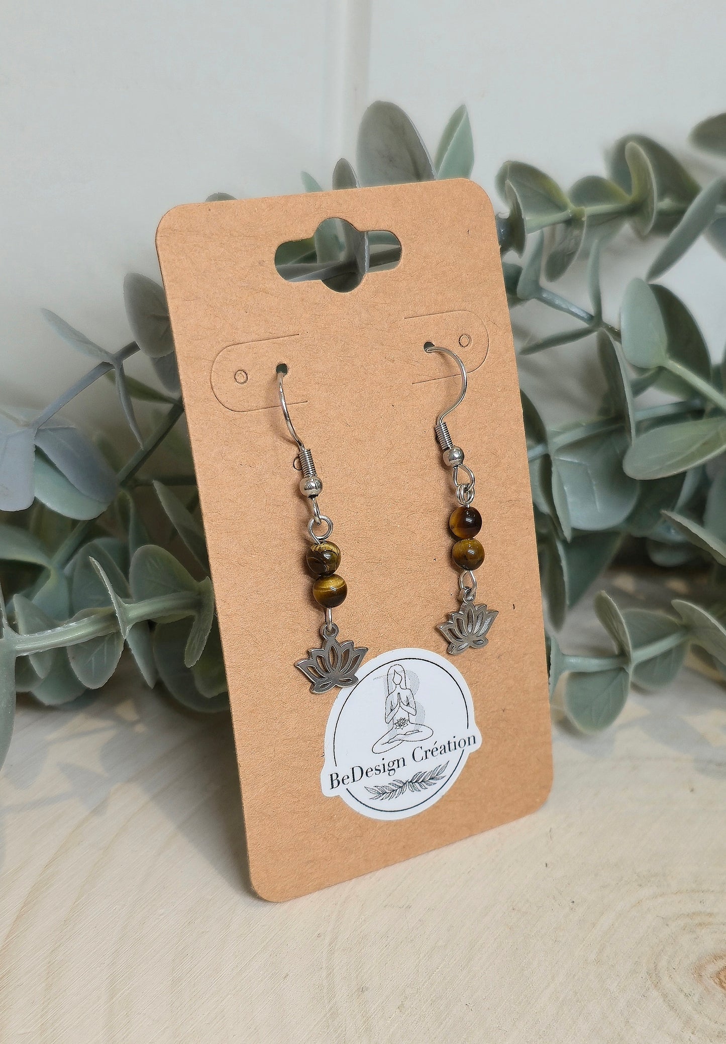 Boucles d’oreilles Lotus Oeil de tigre