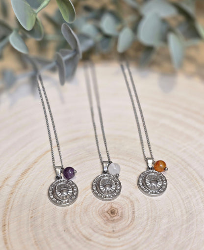 Collier Lune/Soleil et pierre