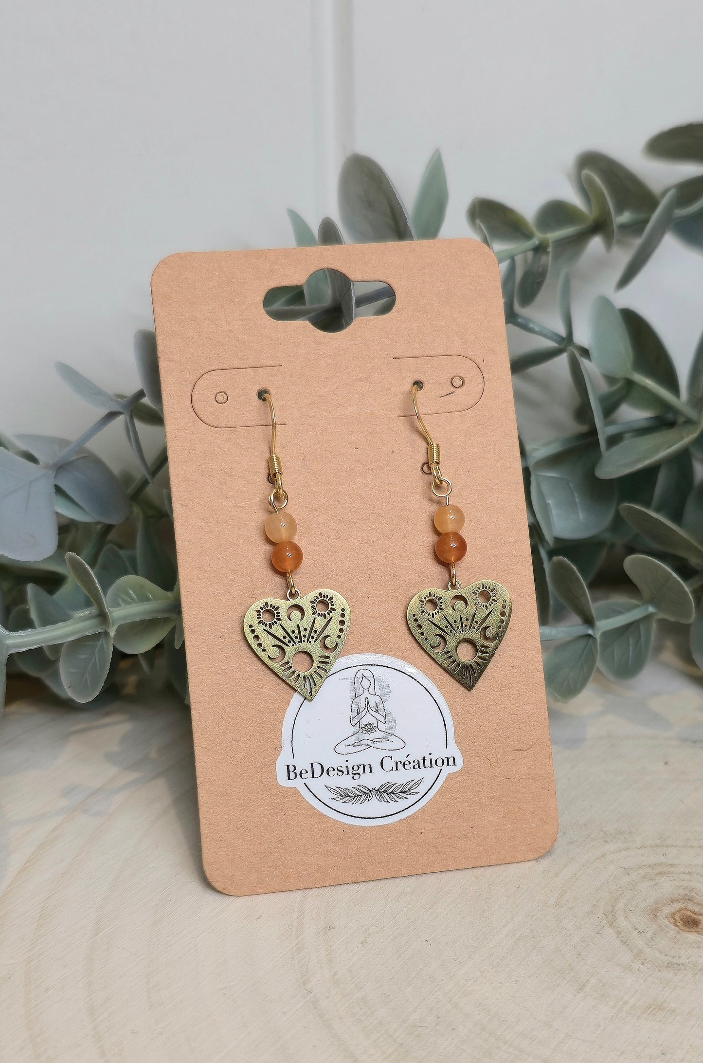 Boucles d’oreilles Coeur Céleste gold Aventurine rouge