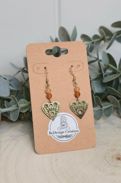 Boucles d’oreilles Coeur Céleste gold Aventurine rouge