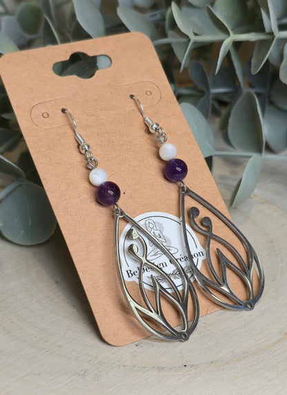 Boucles d’oreilles Fleur avec Améthyste et Nacre