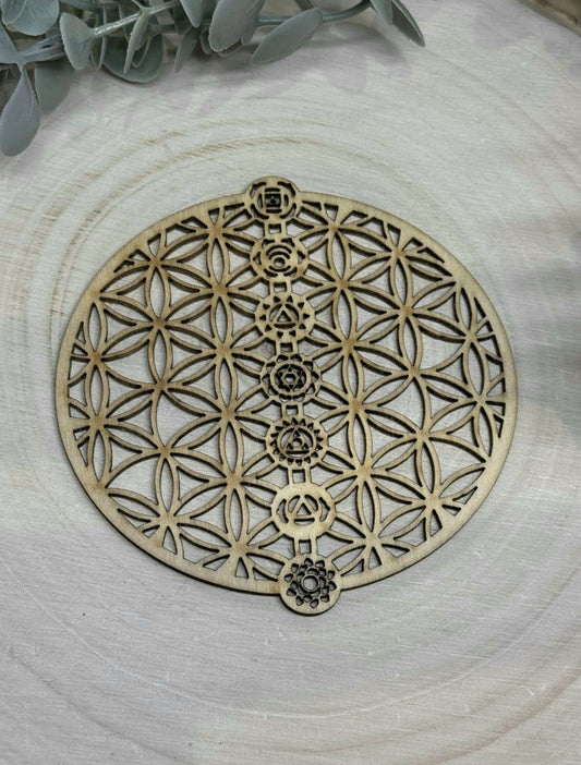 Sous-verre en bois fleur de vie chakras