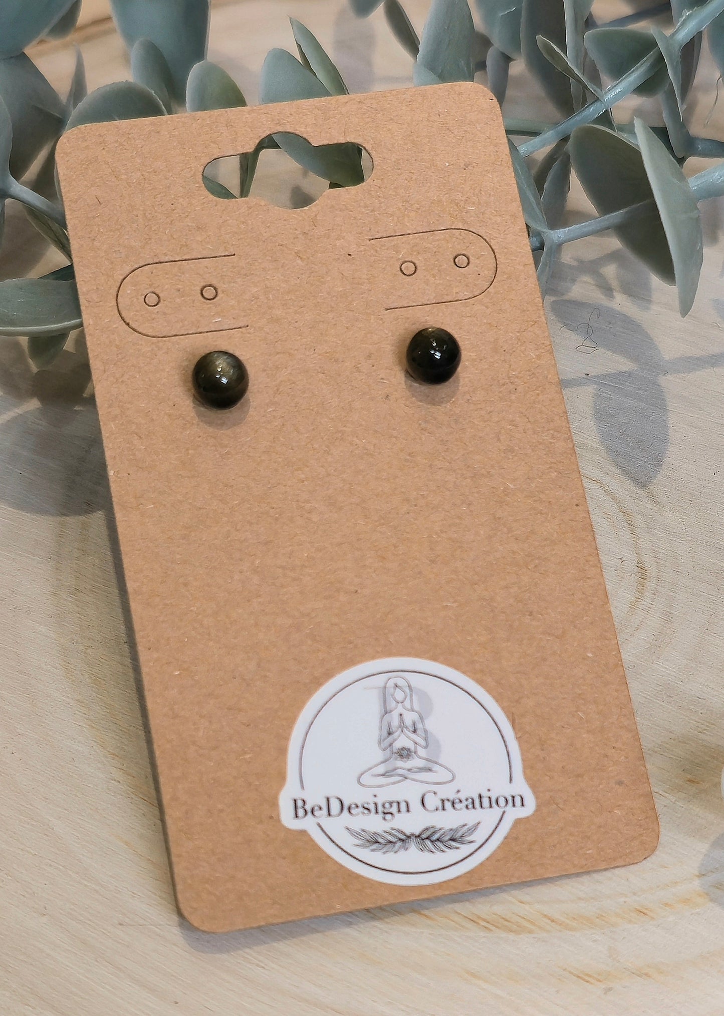 Boucles d’oreilles Obsidienne dorée