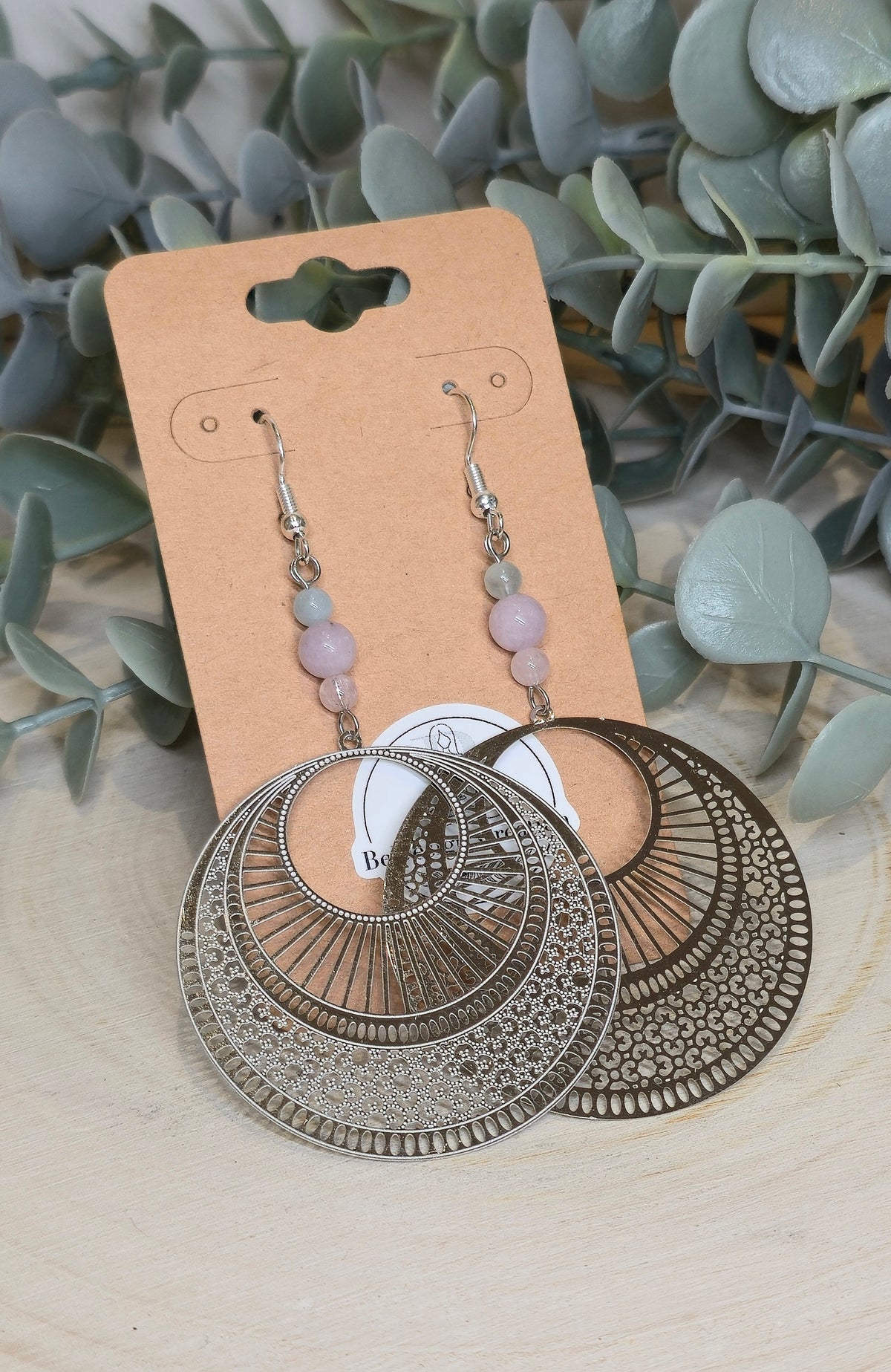 Boucles d’oreilles Mandala rond avec Morganite