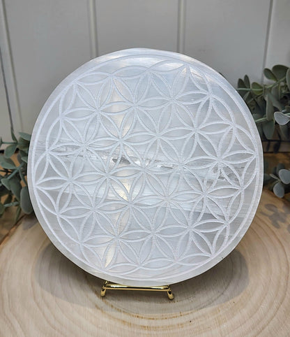 Plaque Sélénite Fleur de vie 5,5po