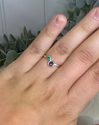 Bague double Iolite et Onyx verte