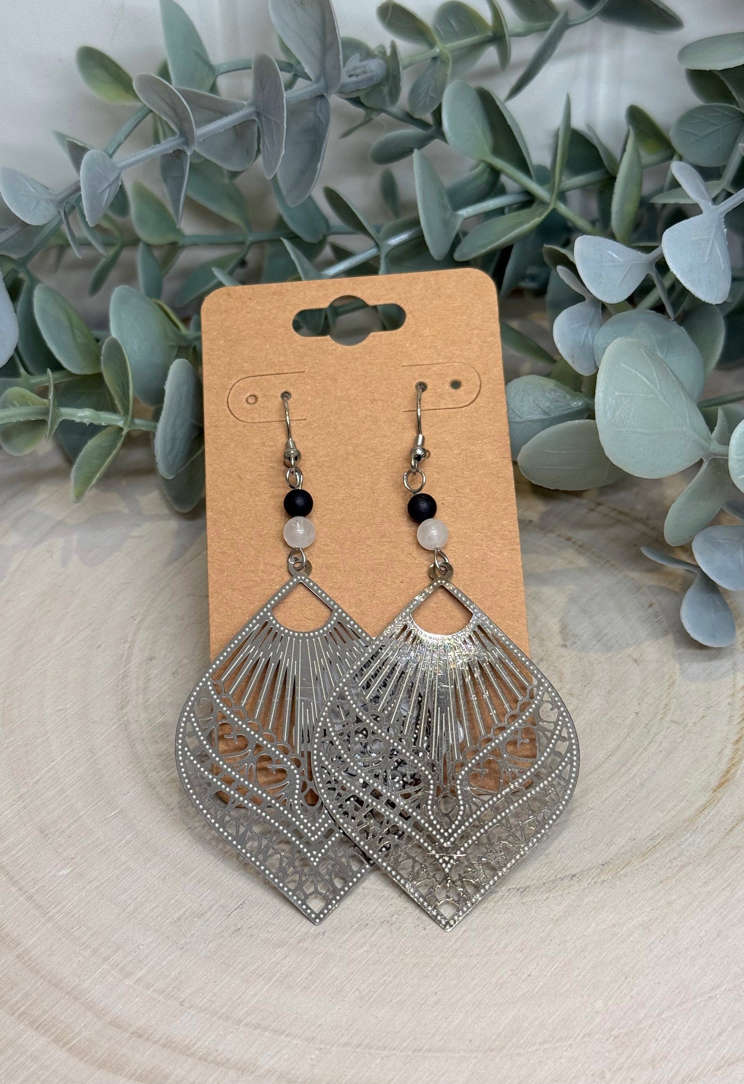 Boucles d’oreilles Mandala Shungite et Quartz clair