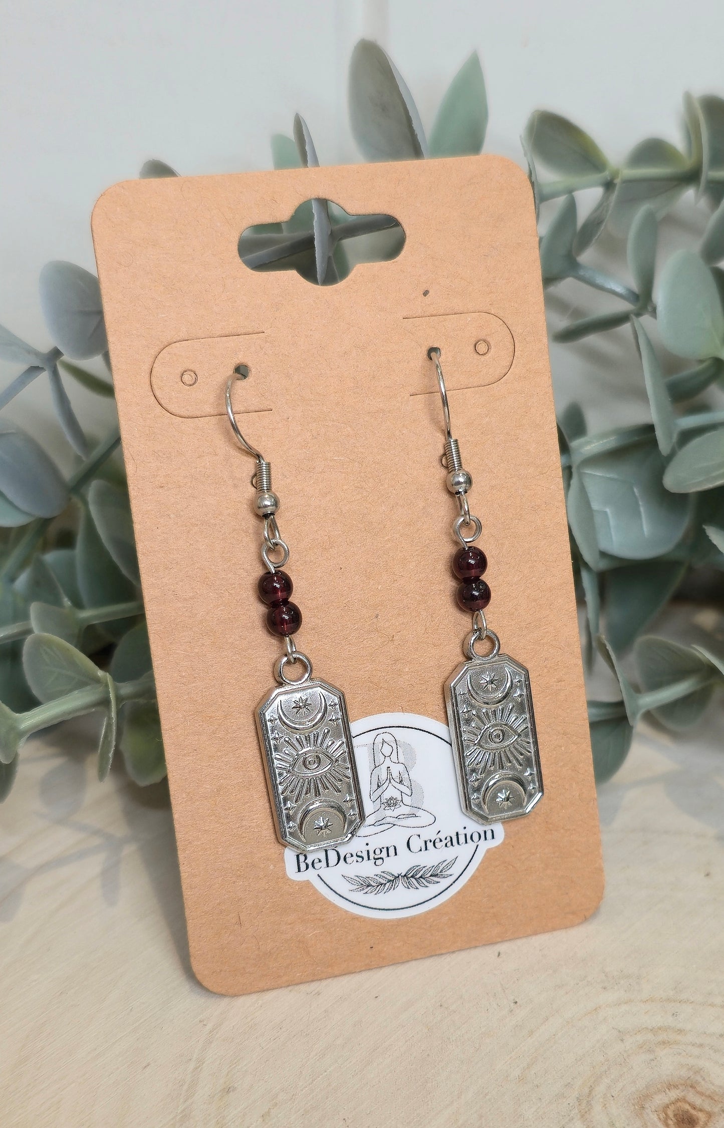 Boucles d’oreilles Lune Oeil de protection Grenat