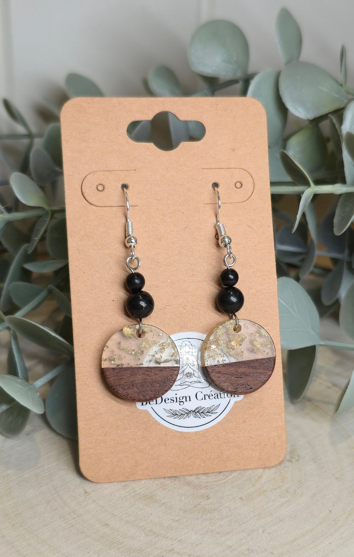 Boucles d’oreilles Rond bois et Shungite