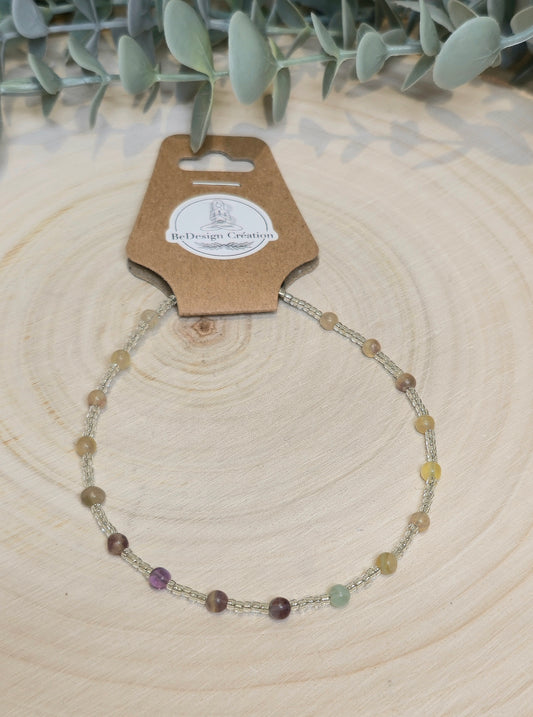 Bracelet cheville avec pierres - Fluorite