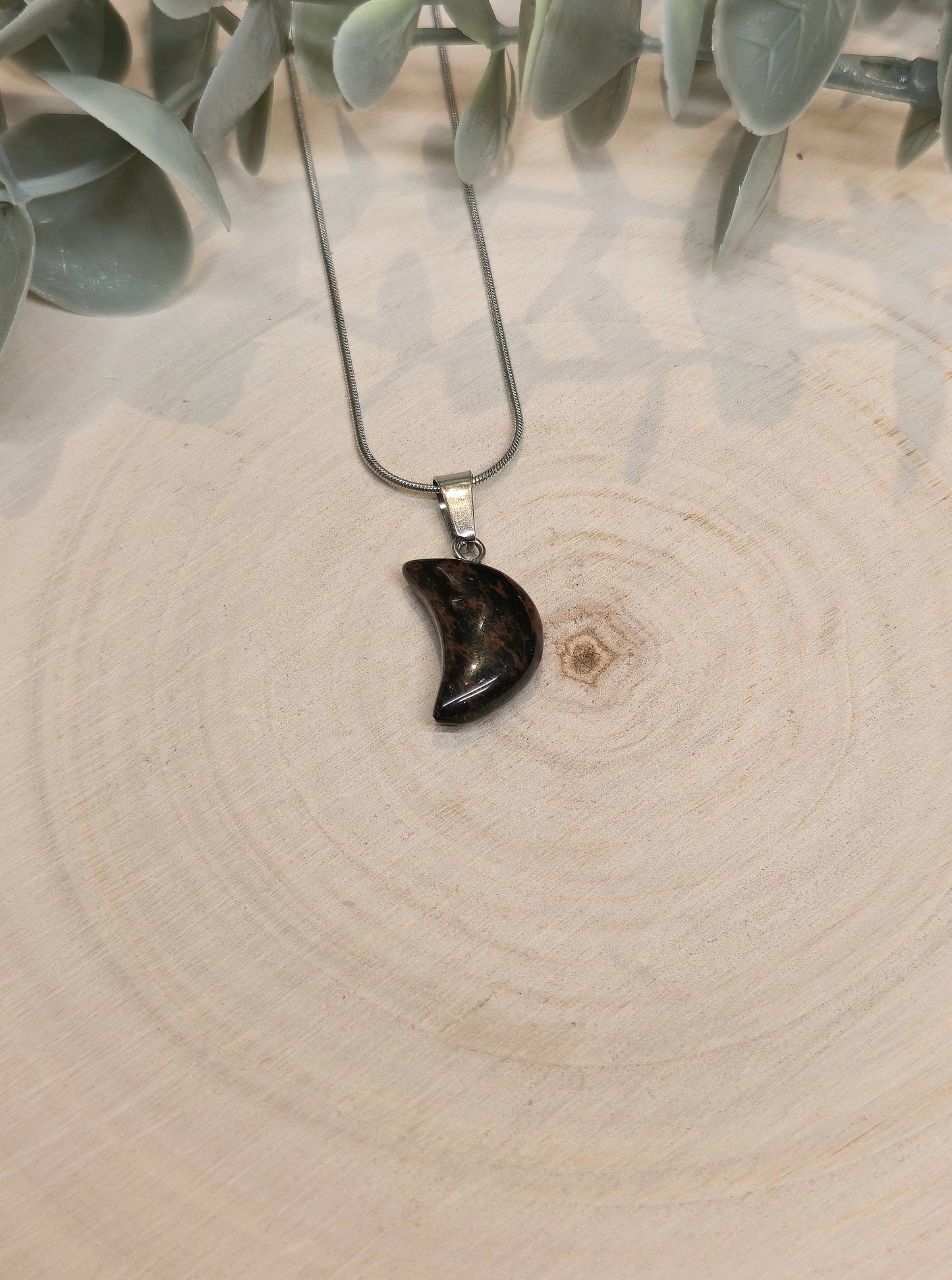 Collier en mini lune en Obsidienne acajou