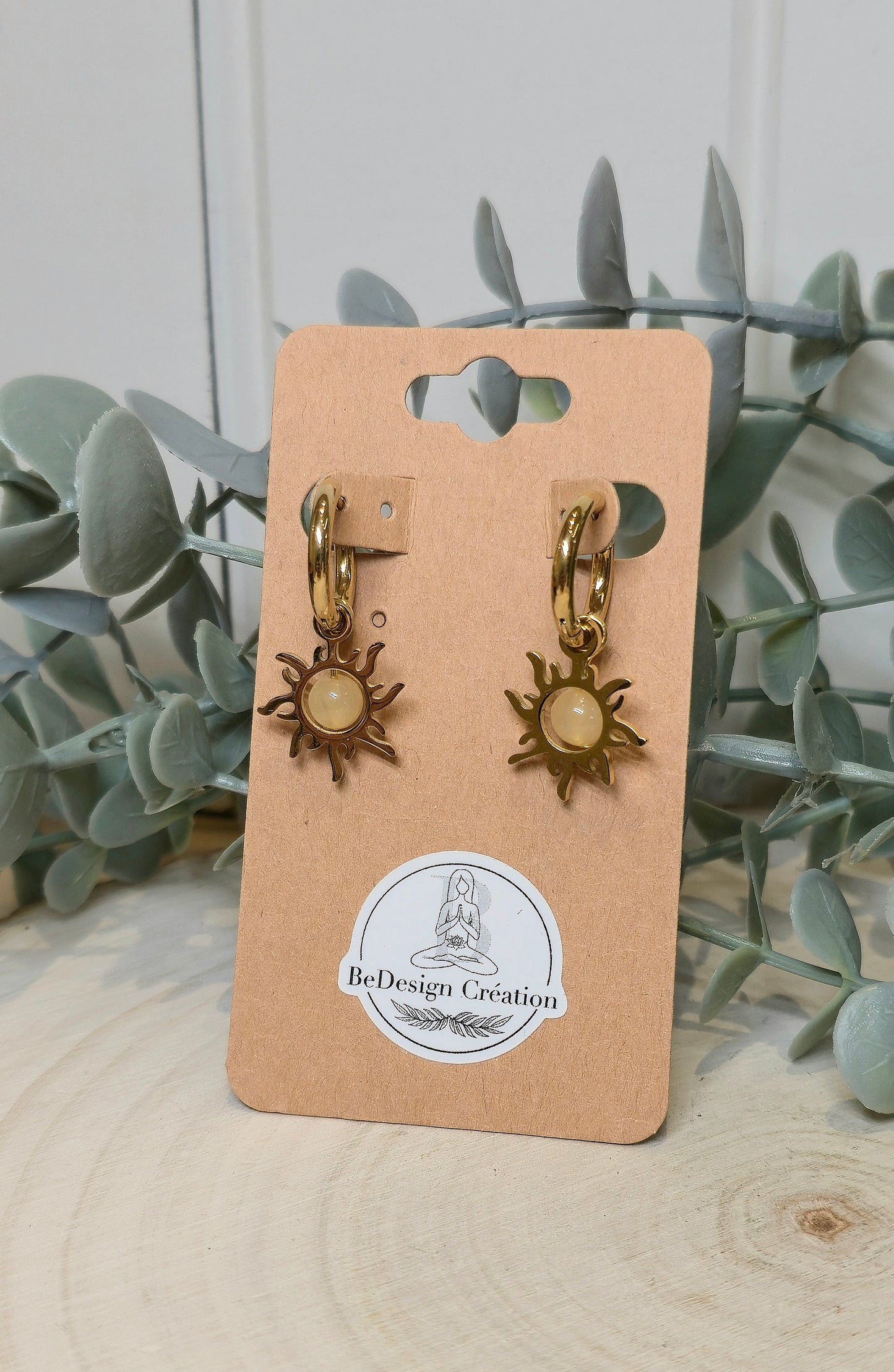 Boucles d’oreilles anneau Soleil gold Calcite miel