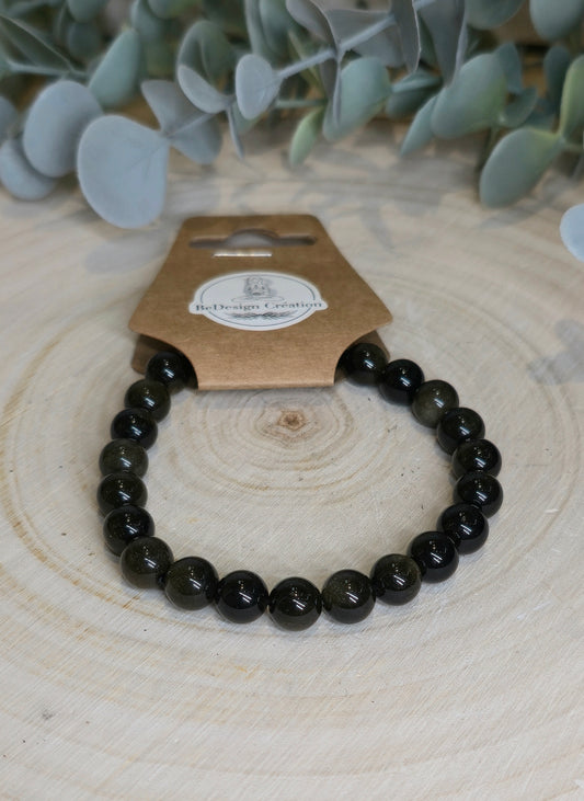 Bracelet Obsidienne dorée 8mm
