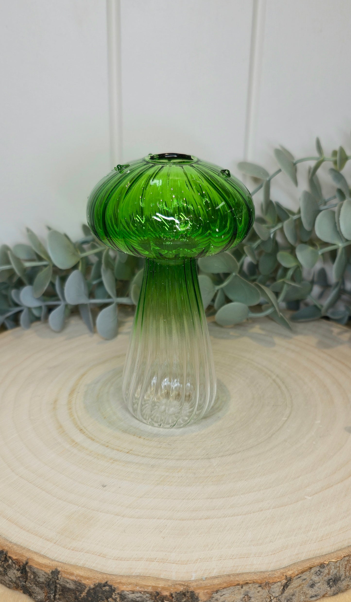 Vase champignon vert/transparent