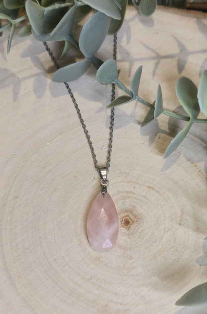 Collier Quartz rose goutte