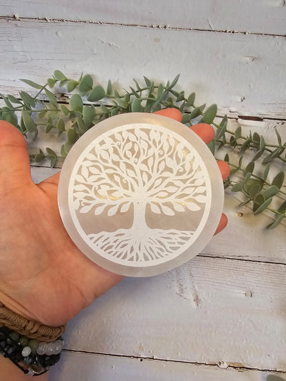 Plaque Sélénite Arbre de vie 10cm