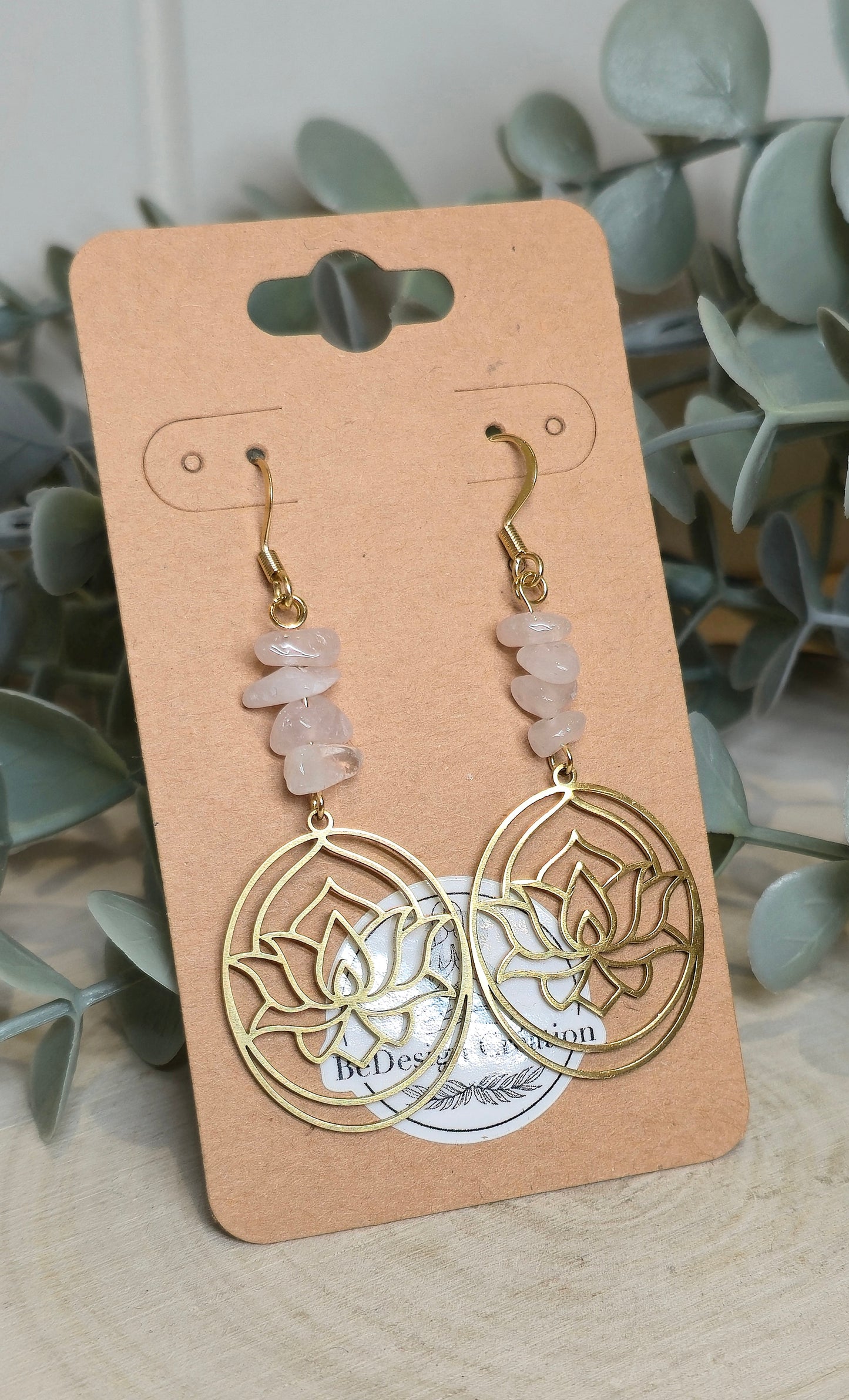 Boucles d’oreilles Lotus gold avec Quartz rose