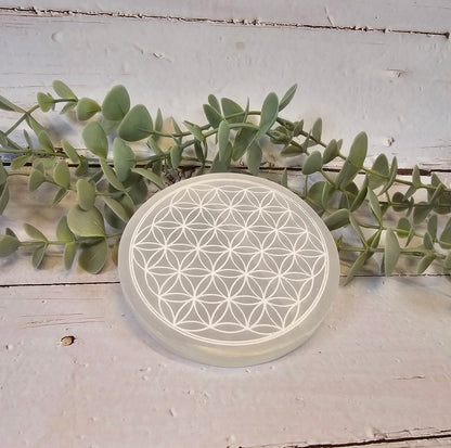 Plaque Sélénite Fleur de vie 10cm