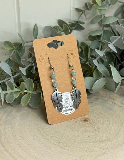 Boucles d’oreilles Plume Amazonite et Quartz clair