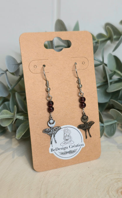 Boucles d’oreilles Papillon de nuit Grenat