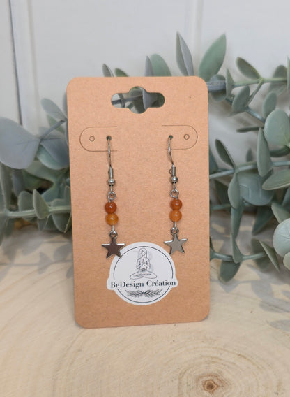 Boucles d’oreilles Étoile Aventurine rouge