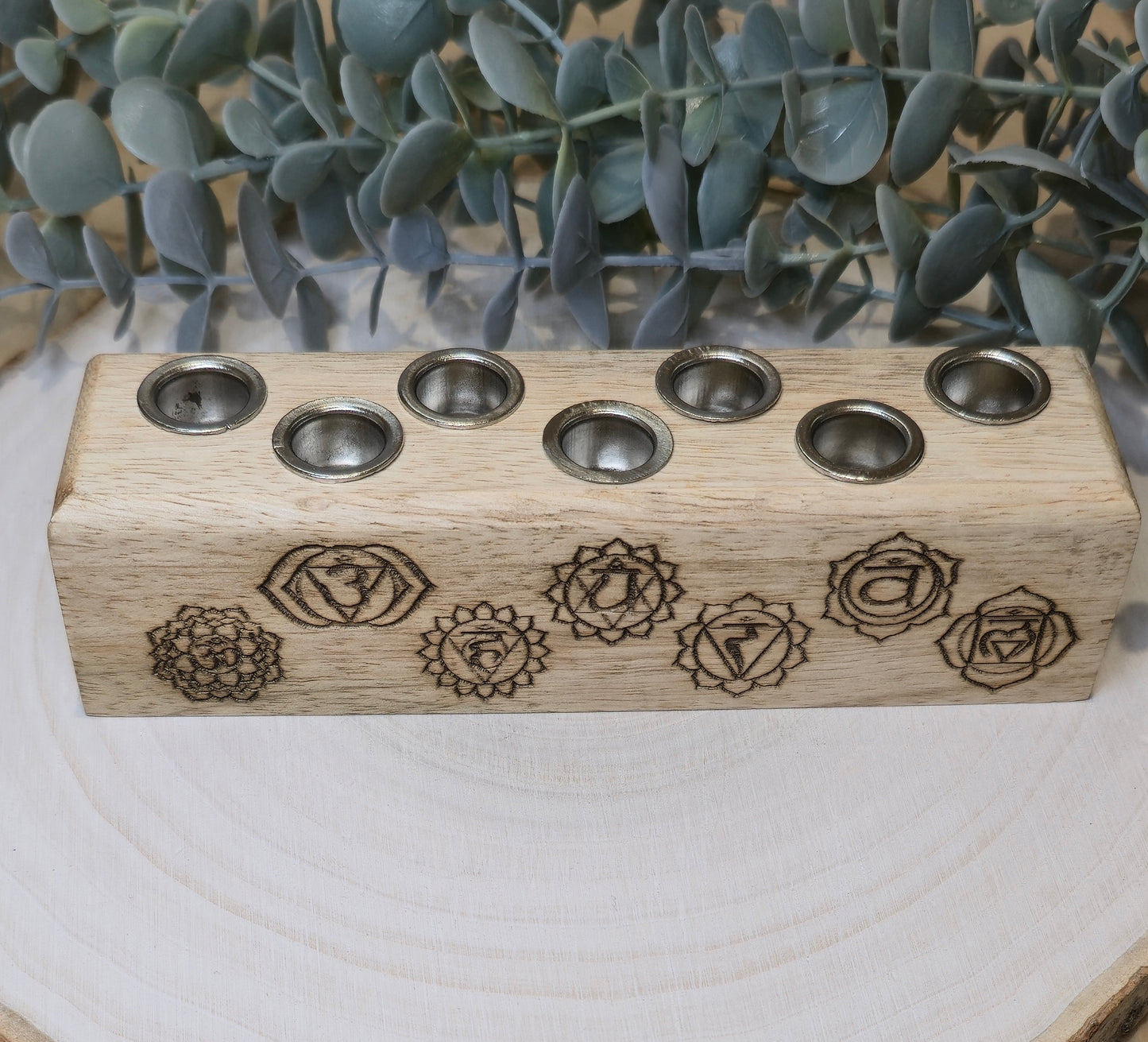 Porte-bougie d’intension Chakras en bois