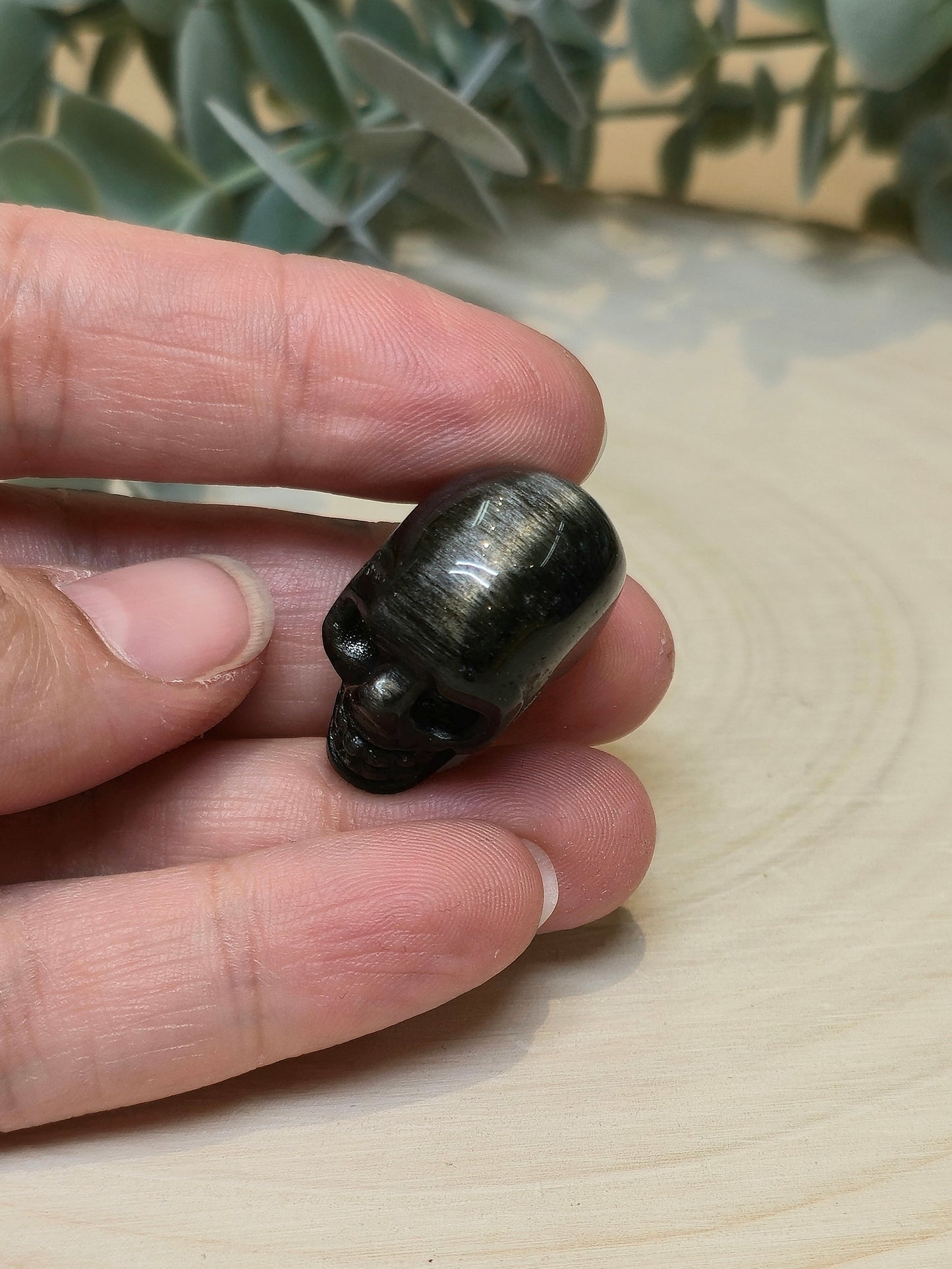 Mini Crâne en Obsidienne argentée