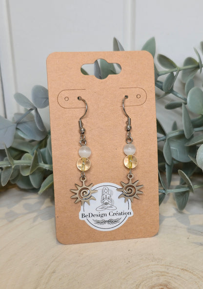 Boucles d’oreilles Soleil Sélénite et citrine
