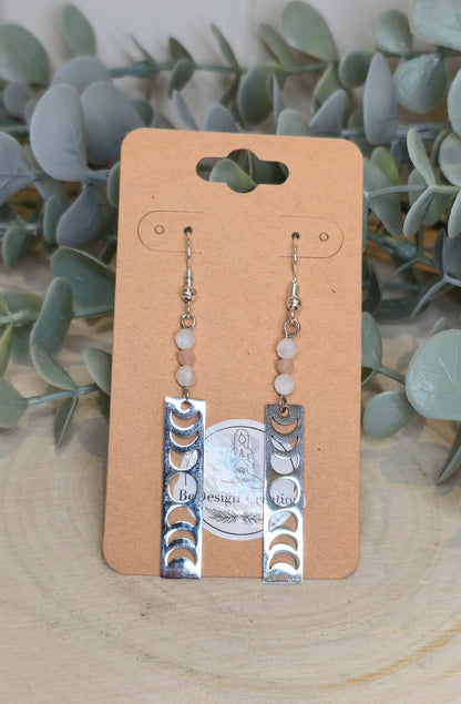 Boucles d’oreilles Phase Lunaire avec Pierre de lune et Pierre de lune pêche