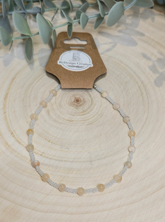 Bracelet cheville avec pierres - Pierre de lune pêche