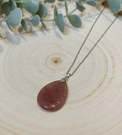 Collier Quartz fraise goutte