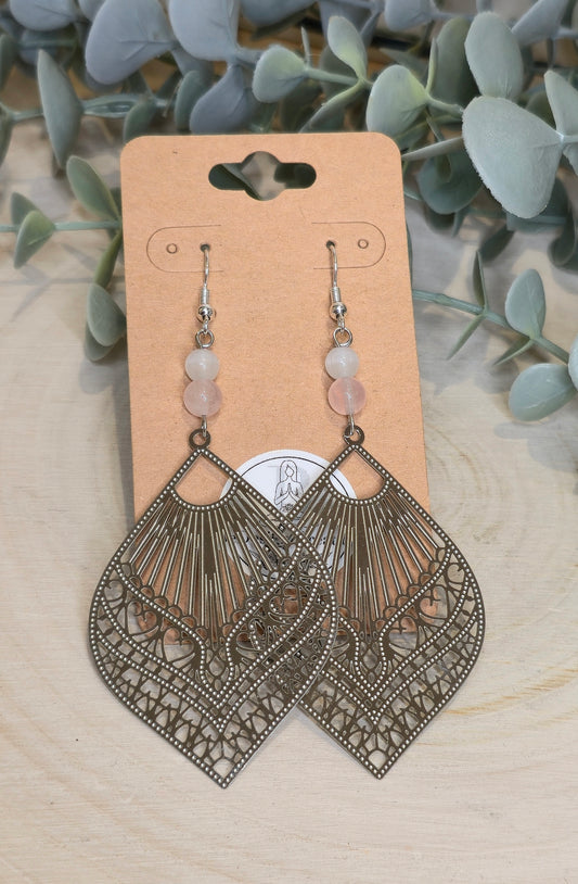Boucles d’oreilles Mandala Quartz rose et Sélénite