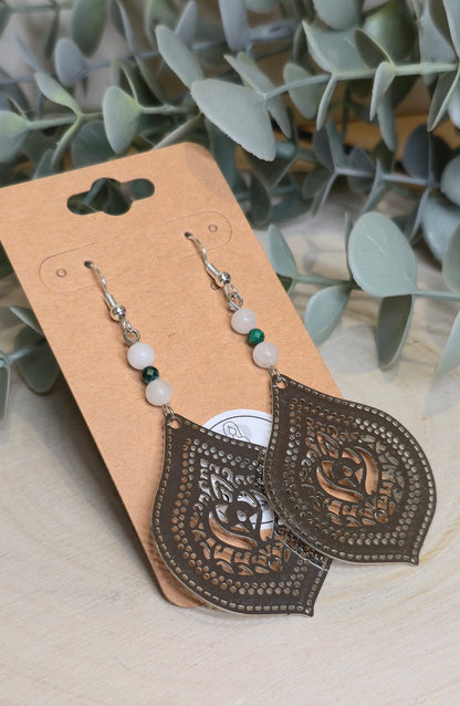 Boucles d’oreilles Mandala avec Malachite et Quartz clair