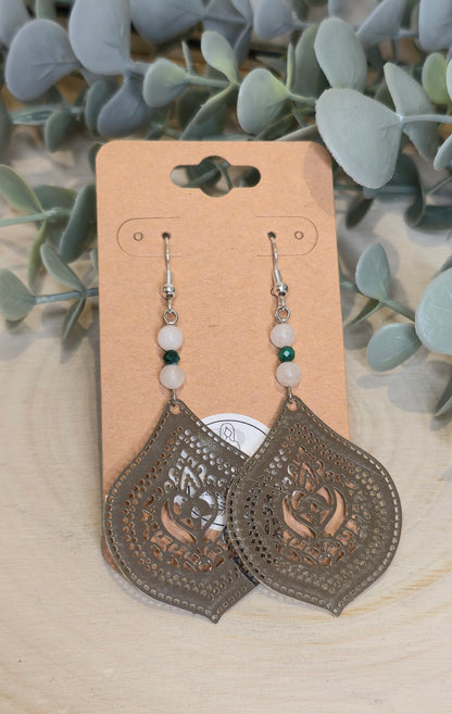 Boucles d’oreilles Mandala avec Malachite et Quartz clair